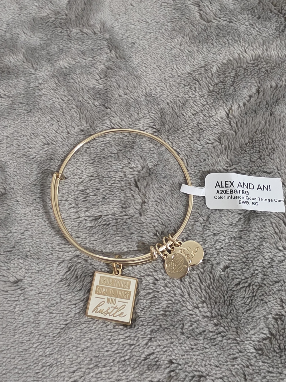 Alex and Ani Gold Tone 'Good Things Come to Those Who Hustle' Charm Bangle